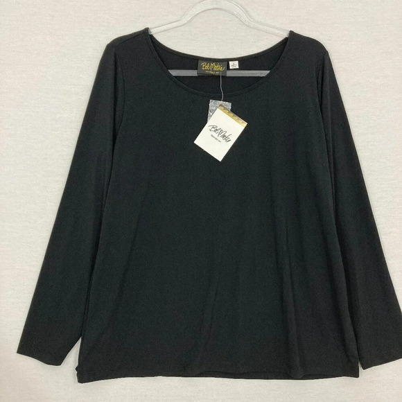 New Bob Mackie Black Round Neck Stretch Pullover Blouse Large - Picture 1 of 9